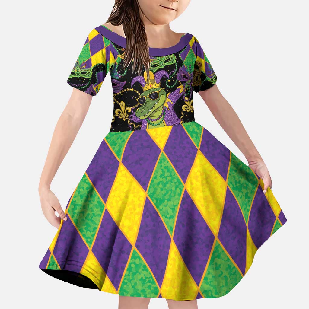 Mardi Gras Alligator Family Matching Off Shoulder Maxi Dress and Hawaiian Shirt Mardigator On Tuesdays We Wear Beads - Wonder Print Shop