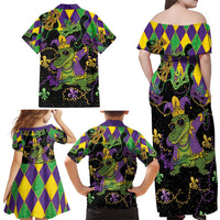 Mardi Gras Alligator Family Matching Off Shoulder Maxi Dress and Hawaiian Shirt Mardigator On Tuesdays We Wear Beads - Wonder Print Shop