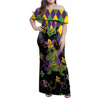 Mardi Gras Alligator Family Matching Off Shoulder Maxi Dress and Hawaiian Shirt Mardigator On Tuesdays We Wear Beads - Wonder Print Shop