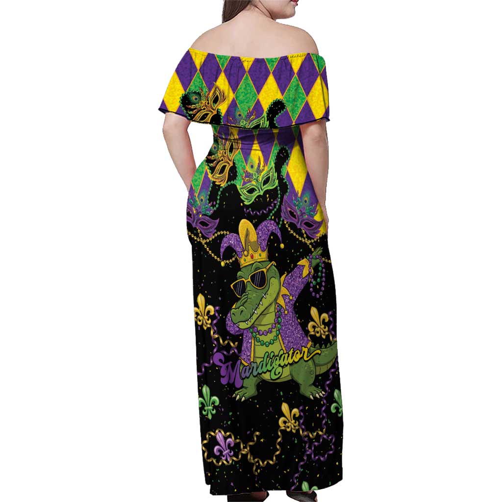 Mardi Gras Alligator Family Matching Off Shoulder Maxi Dress and Hawaiian Shirt Mardigator On Tuesdays We Wear Beads - Wonder Print Shop