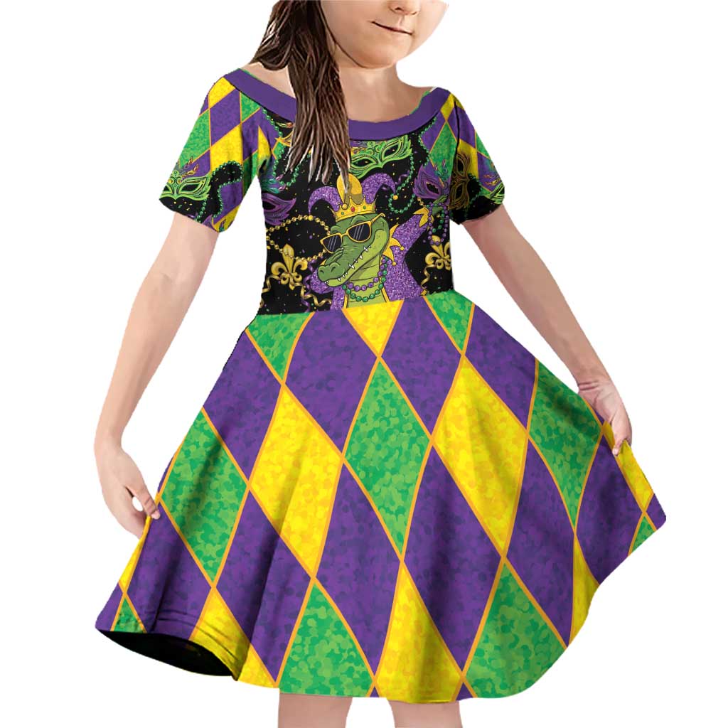Mardi Gras Alligator Family Matching Off Shoulder Short Dress and Hawaiian Shirt Mardigator On Tuesdays We Wear Beads - Wonder Print Shop