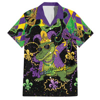 Mardi Gras Alligator Family Matching Off Shoulder Short Dress and Hawaiian Shirt Mardigator On Tuesdays We Wear Beads - Wonder Print Shop