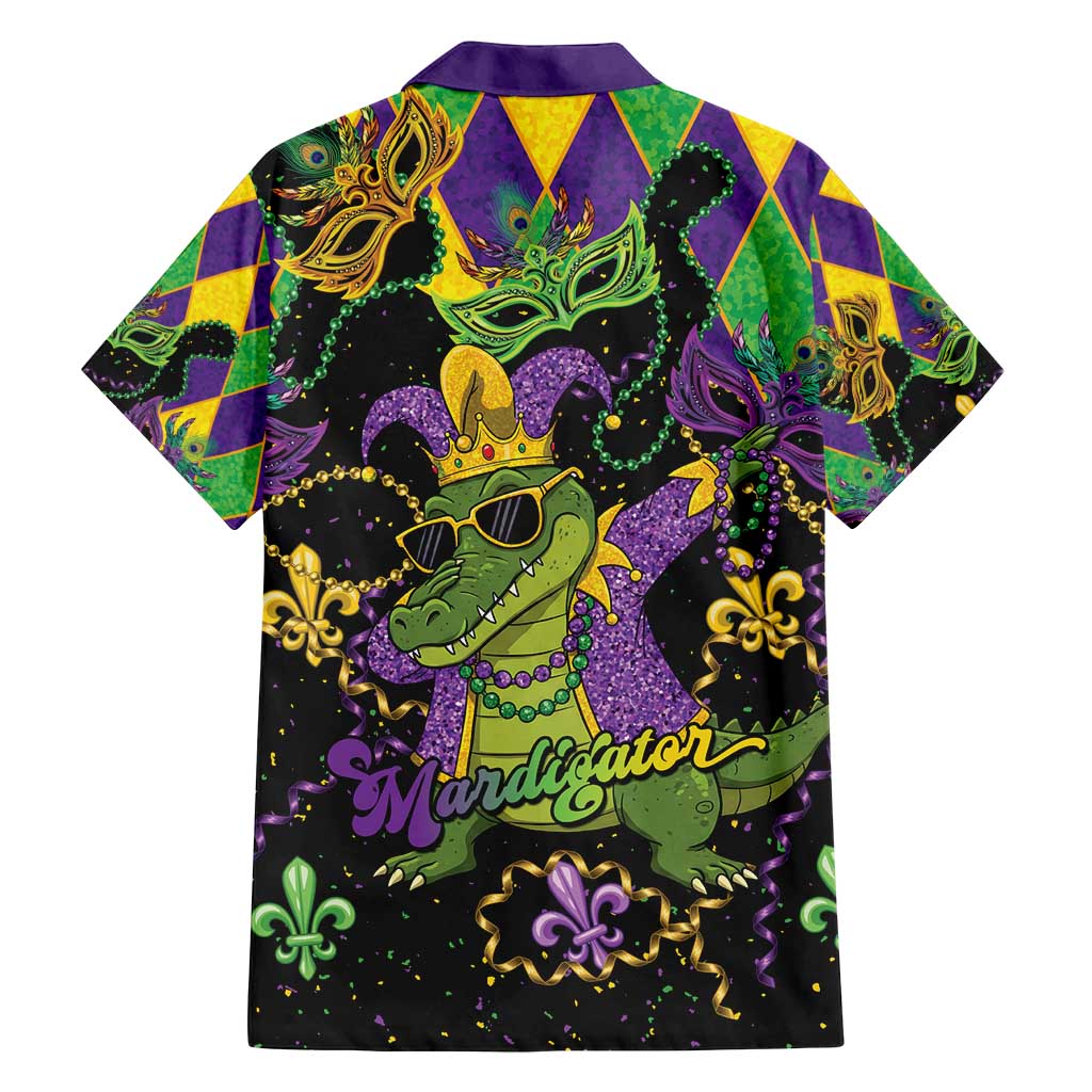 Mardi Gras Alligator Family Matching Off Shoulder Short Dress and Hawaiian Shirt Mardigator On Tuesdays We Wear Beads - Wonder Print Shop
