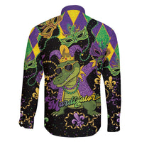 Mardi Gras Alligator Family Matching Off Shoulder Short Dress and Hawaiian Shirt Mardigator On Tuesdays We Wear Beads - Wonder Print Shop