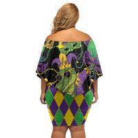Mardi Gras Alligator Family Matching Off Shoulder Short Dress and Hawaiian Shirt Mardigator On Tuesdays We Wear Beads - Wonder Print Shop