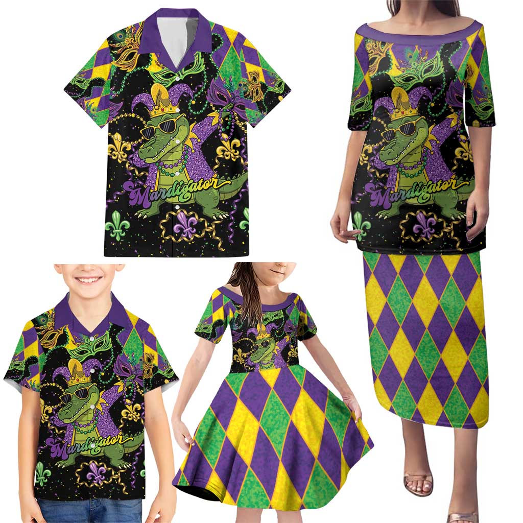 Mardi Gras Alligator Family Matching Puletasi and Hawaiian Shirt Mardigator On Tuesdays We Wear Beads - Wonder Print Shop