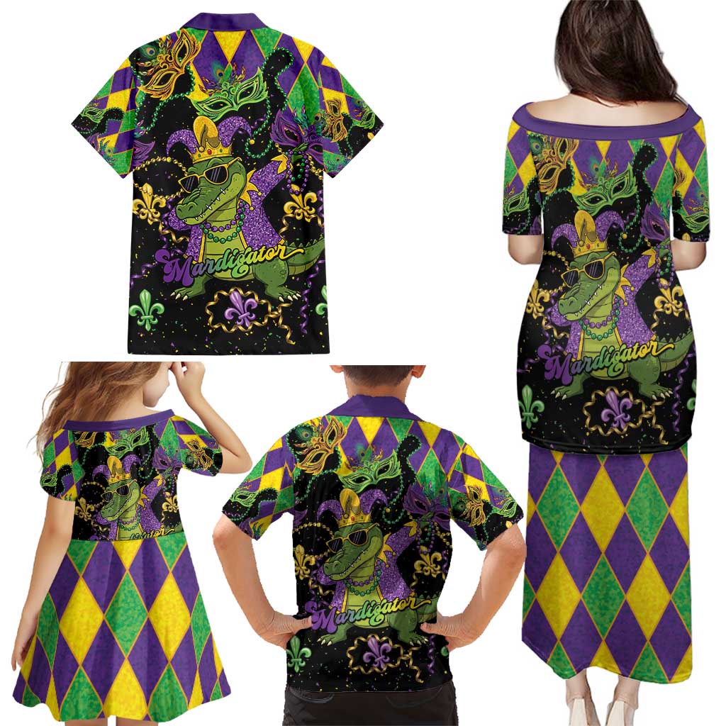 Mardi Gras Alligator Family Matching Puletasi and Hawaiian Shirt Mardigator On Tuesdays We Wear Beads - Wonder Print Shop