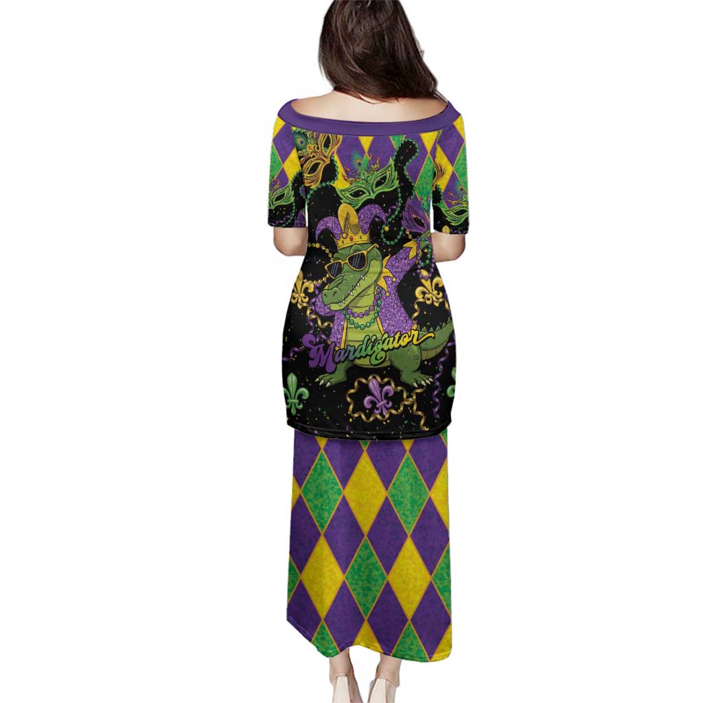 Mardi Gras Alligator Family Matching Puletasi and Hawaiian Shirt Mardigator On Tuesdays We Wear Beads - Wonder Print Shop
