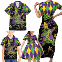 Mardi Gras Alligator Family Matching Short Sleeve Bodycon Dress and Hawaiian Shirt Mardigator On Tuesdays We Wear Beads - Wonder Print Shop