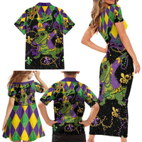 Mardi Gras Alligator Family Matching Short Sleeve Bodycon Dress and Hawaiian Shirt Mardigator On Tuesdays We Wear Beads - Wonder Print Shop