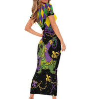 Mardi Gras Alligator Family Matching Short Sleeve Bodycon Dress and Hawaiian Shirt Mardigator On Tuesdays We Wear Beads - Wonder Print Shop