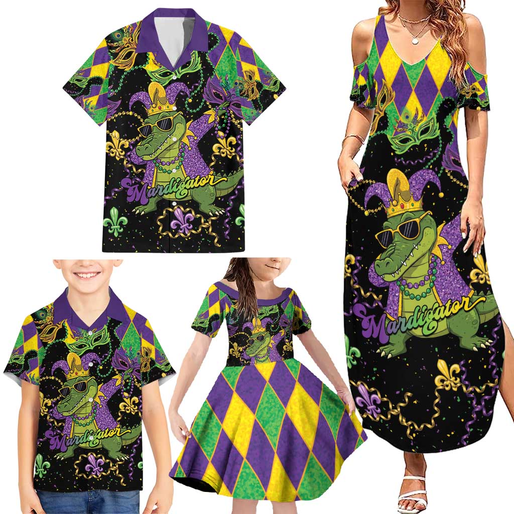 Mardi Gras Alligator Family Matching Summer Maxi Dress and Hawaiian Shirt Mardigator On Tuesdays We Wear Beads - Wonder Print Shop