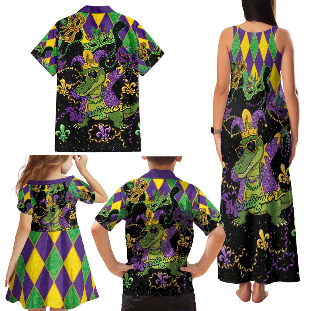 Mardi Gras Alligator Family Matching Tank Maxi Dress and Hawaiian Shirt Mardigator On Tuesdays We Wear Beads - Wonder Print Shop