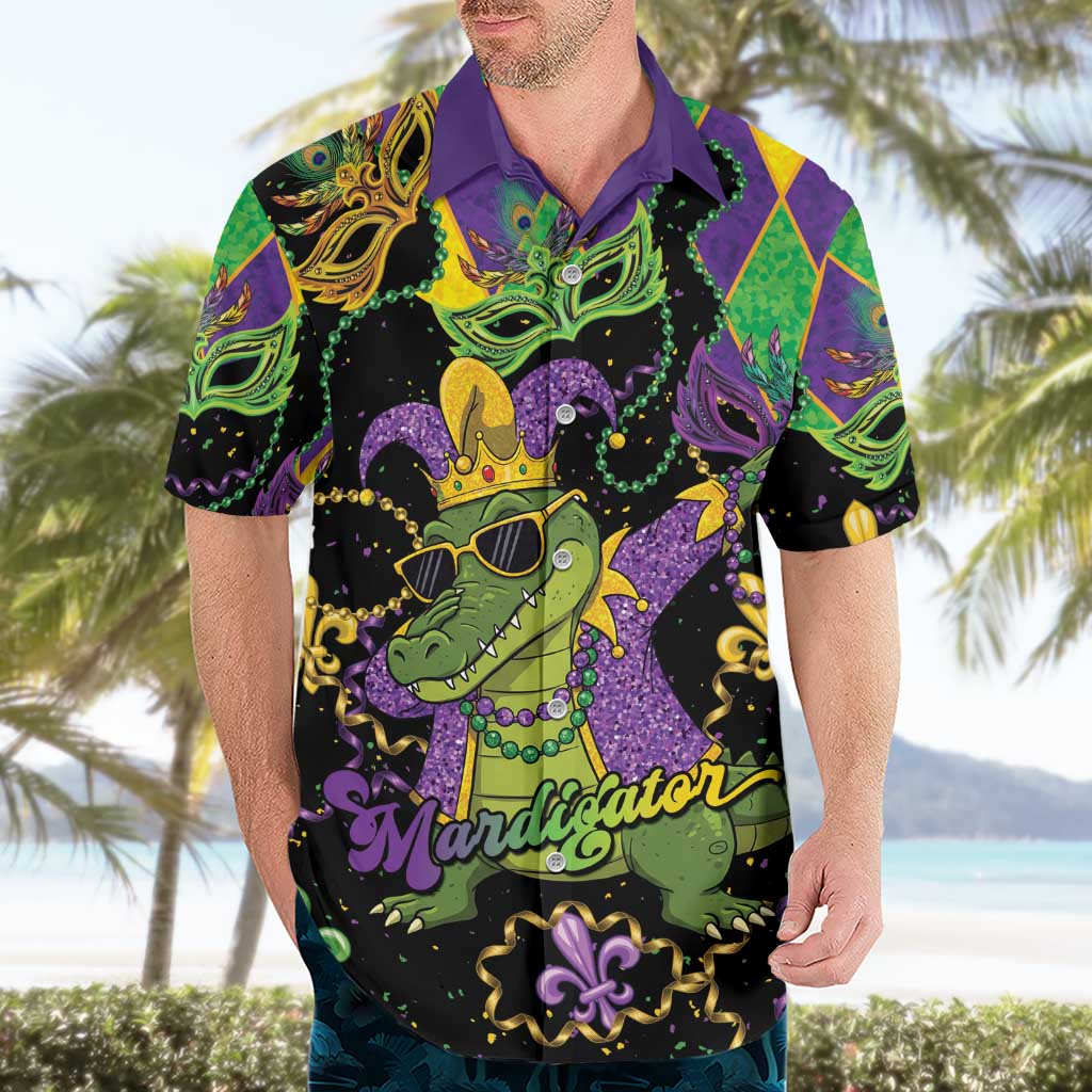 Mardi Gras Alligator Hawaiian Shirt Mardigator On Tuesdays We Wear Beads - Wonder Print Shop