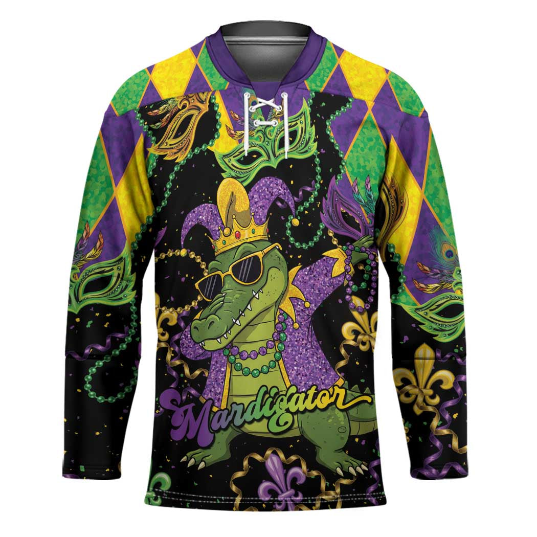 Mardi Gras Alligator Hockey Jersey Mardigator On Tuesdays We Wear Beads - Wonder Print Shop