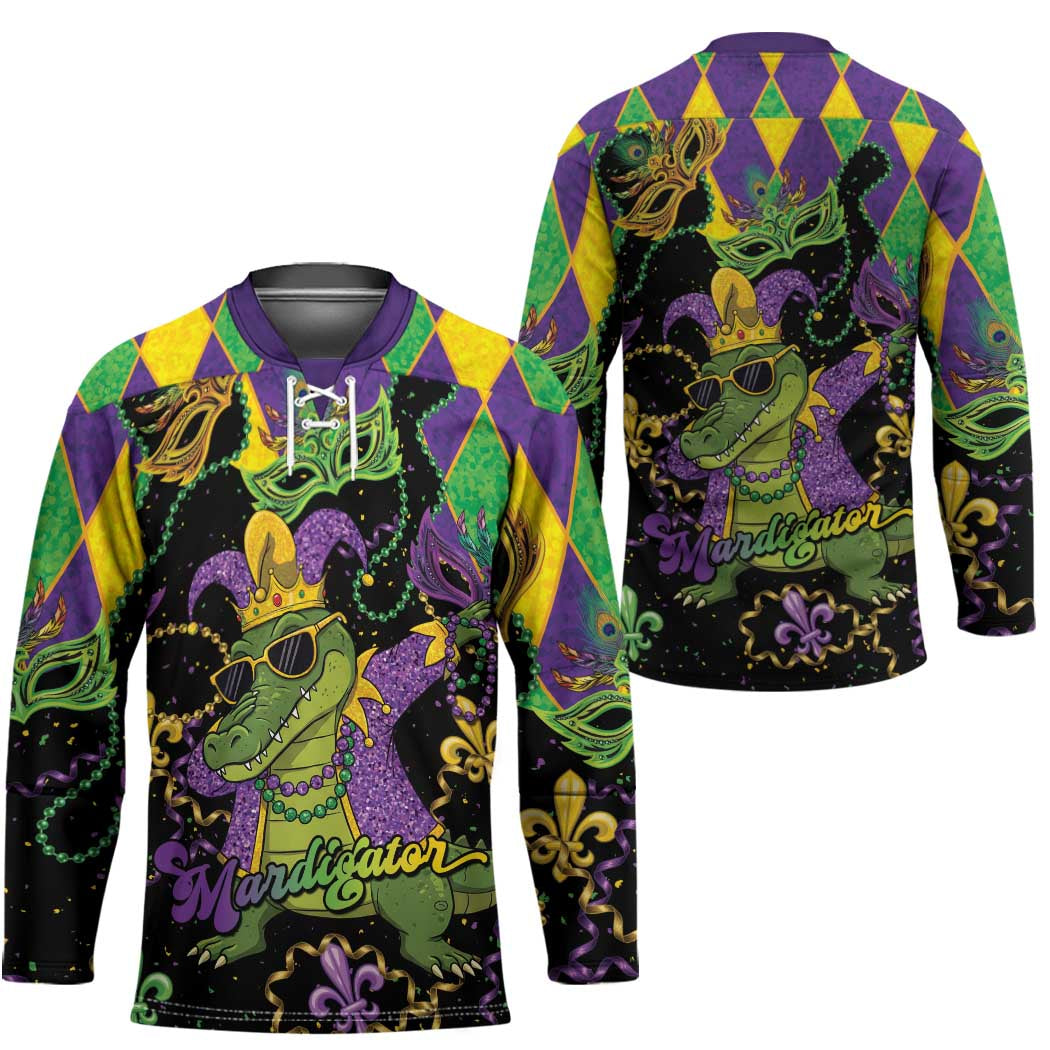 Mardi Gras Alligator Hockey Jersey Mardigator On Tuesdays We Wear Beads - Wonder Print Shop