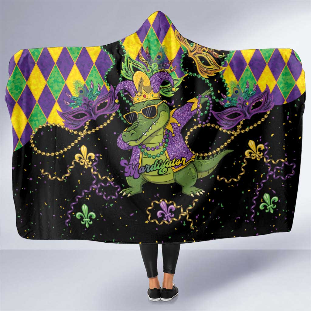 Mardi Gras Alligator Hooded Blanket Mardigator On Tuesdays We Wear Beads - Wonder Print Shop