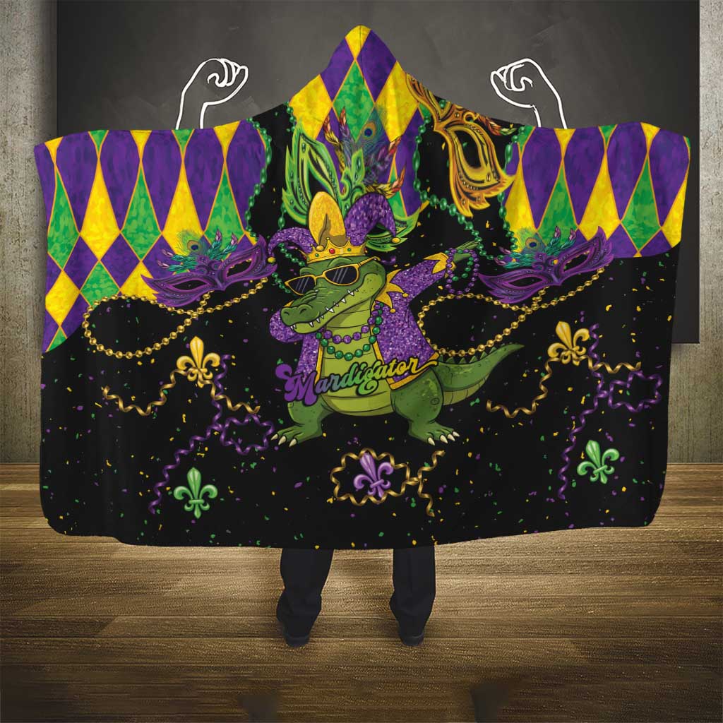 Mardi Gras Alligator Hooded Blanket Mardigator On Tuesdays We Wear Beads - Wonder Print Shop