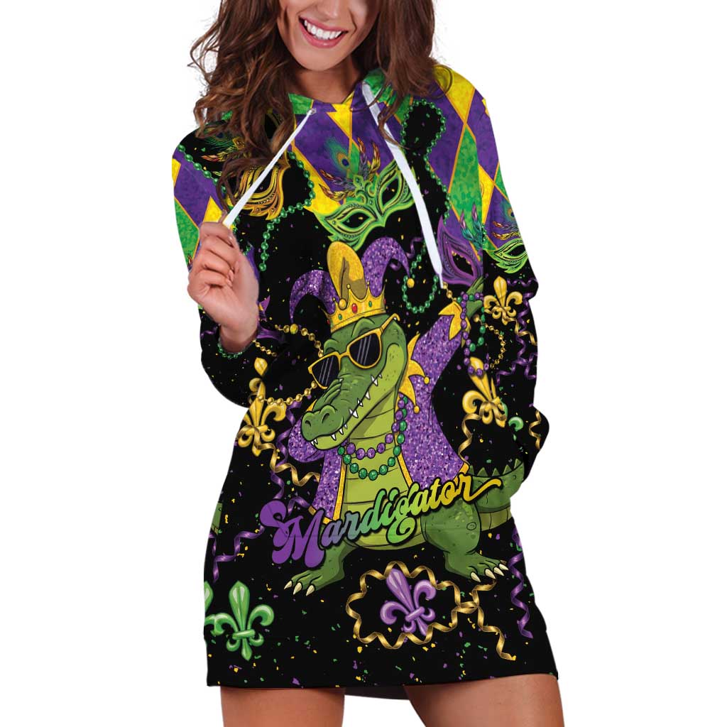 Mardi Gras Alligator Hoodie Dress Mardigator On Tuesdays We Wear Beads - Wonder Print Shop