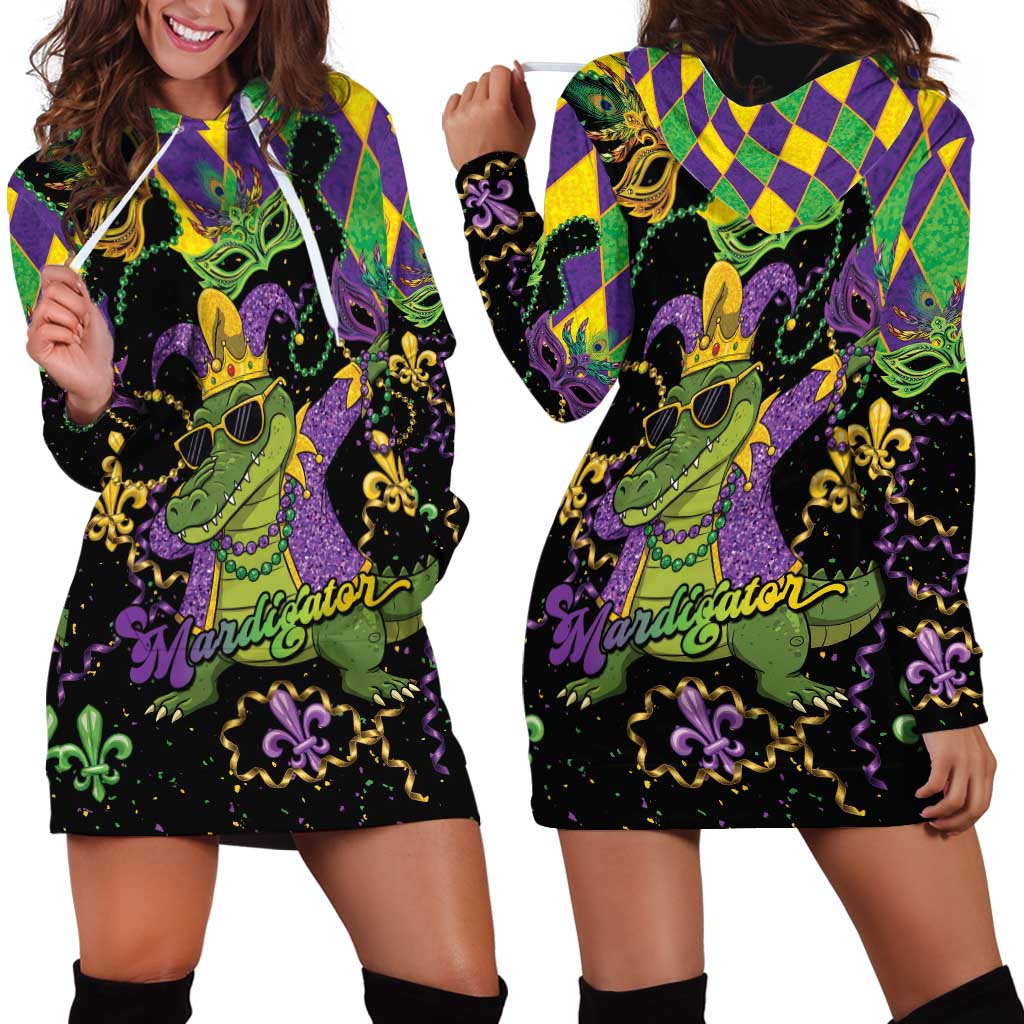 Mardi Gras Alligator Hoodie Dress Mardigator On Tuesdays We Wear Beads - Wonder Print Shop
