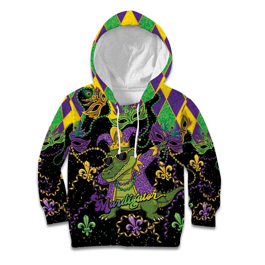 Mardi Gras Alligator Kid Hoodie Mardigator On Tuesdays We Wear Beads - Wonder Print Shop