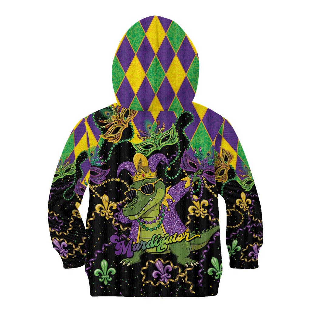 Mardi Gras Alligator Kid Hoodie Mardigator On Tuesdays We Wear Beads - Wonder Print Shop