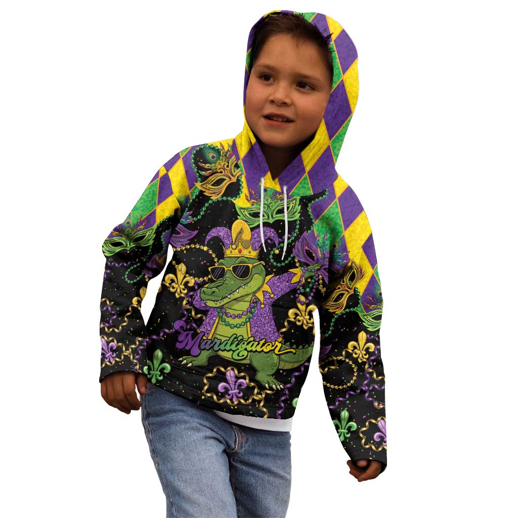 Mardi Gras Alligator Kid Hoodie Mardigator On Tuesdays We Wear Beads - Wonder Print Shop