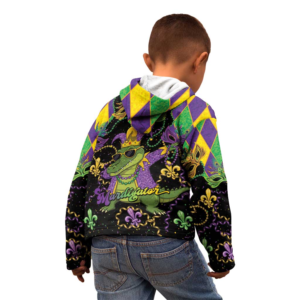 Mardi Gras Alligator Kid Hoodie Mardigator On Tuesdays We Wear Beads - Wonder Print Shop