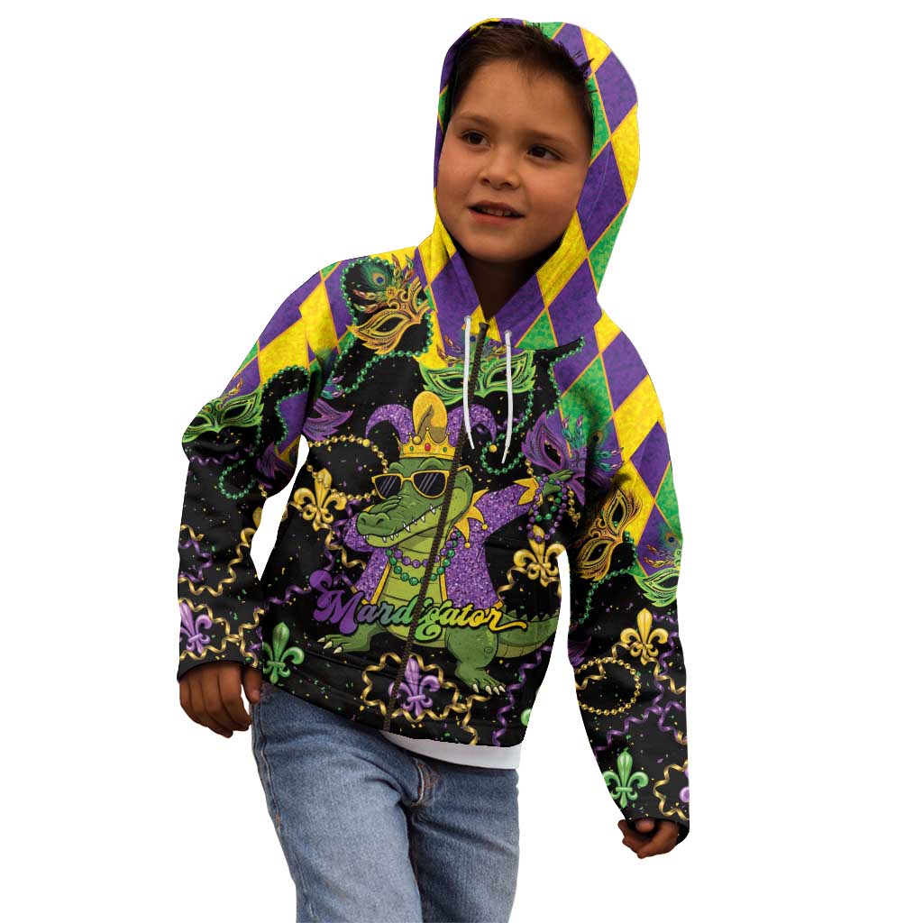 Mardi Gras Alligator Kid Hoodie Mardigator On Tuesdays We Wear Beads - Wonder Print Shop
