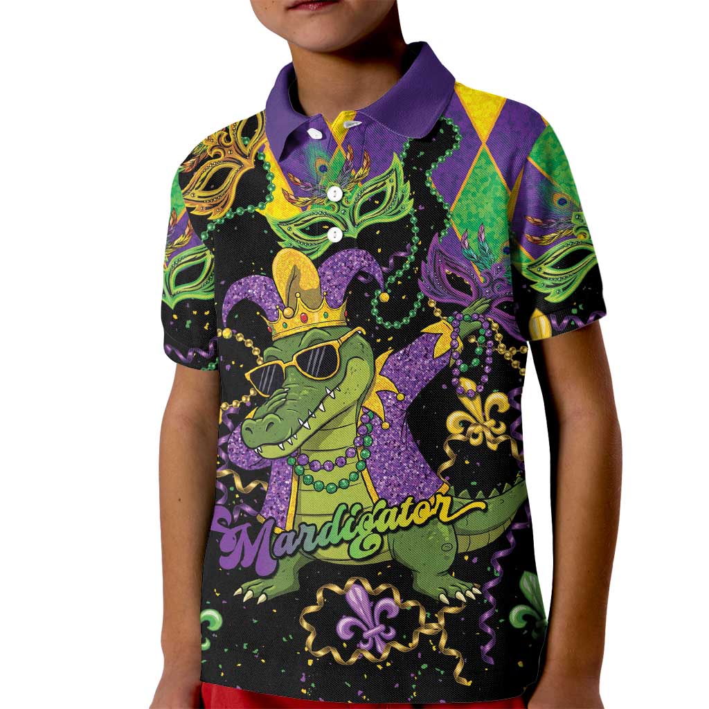 Mardi Gras Alligator Kid Polo Shirt Mardigator On Tuesdays We Wear Beads - Wonder Print Shop