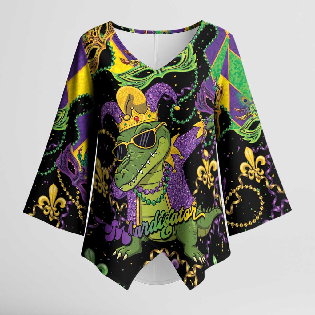 Mardi Gras Alligator Kimono Sleeve Blouse Mardigator On Tuesdays We Wear Beads - Wonder Print Shop