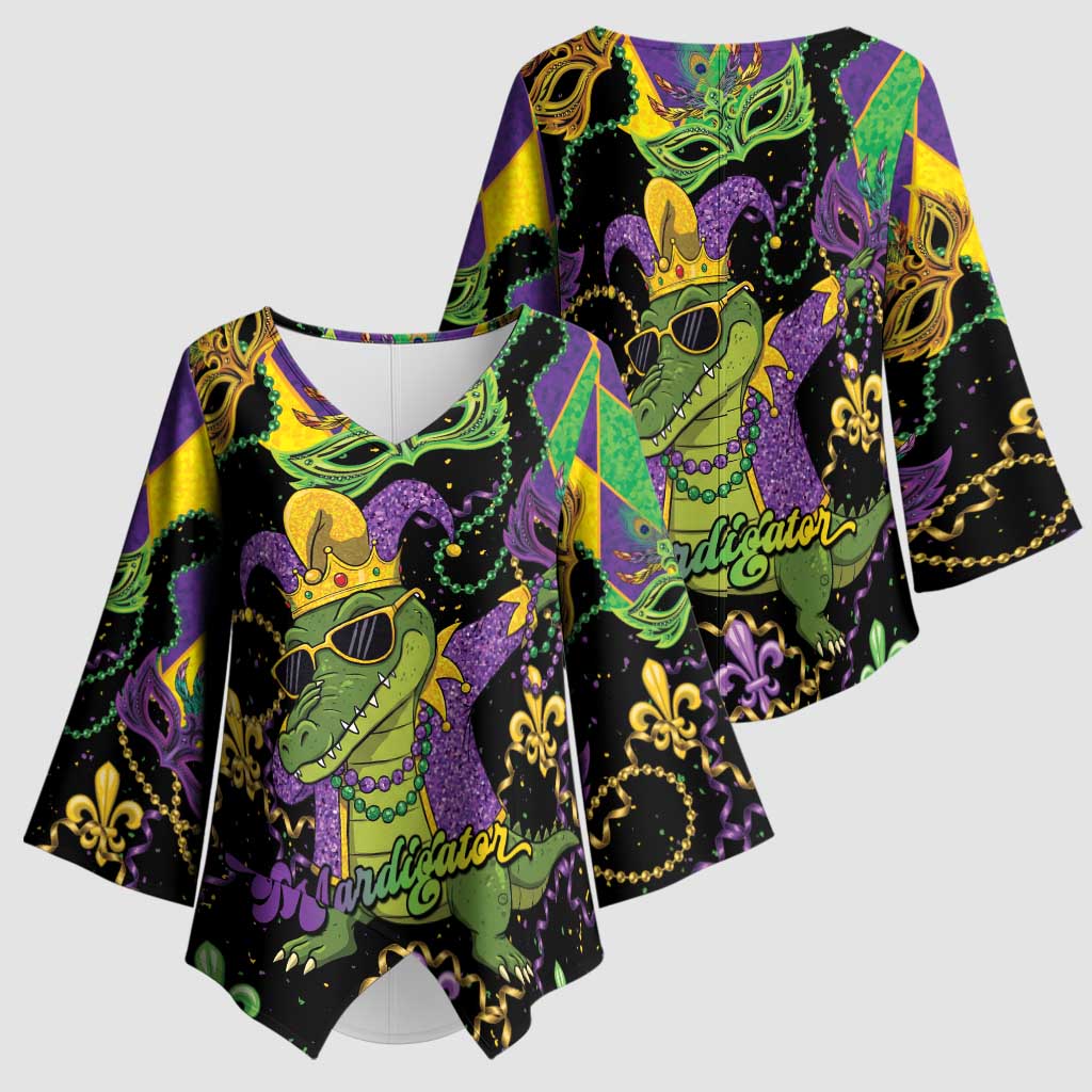Mardi Gras Alligator Kimono Sleeve Blouse Mardigator On Tuesdays We Wear Beads - Wonder Print Shop