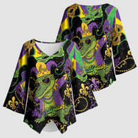Mardi Gras Alligator Kimono Sleeve Blouse Mardigator On Tuesdays We Wear Beads - Wonder Print Shop