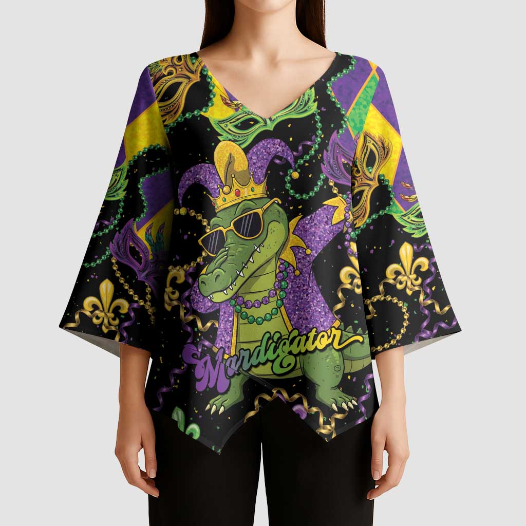 Mardi Gras Alligator Kimono Sleeve Blouse Mardigator On Tuesdays We Wear Beads - Wonder Print Shop
