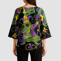 Mardi Gras Alligator Kimono Sleeve Blouse Mardigator On Tuesdays We Wear Beads - Wonder Print Shop