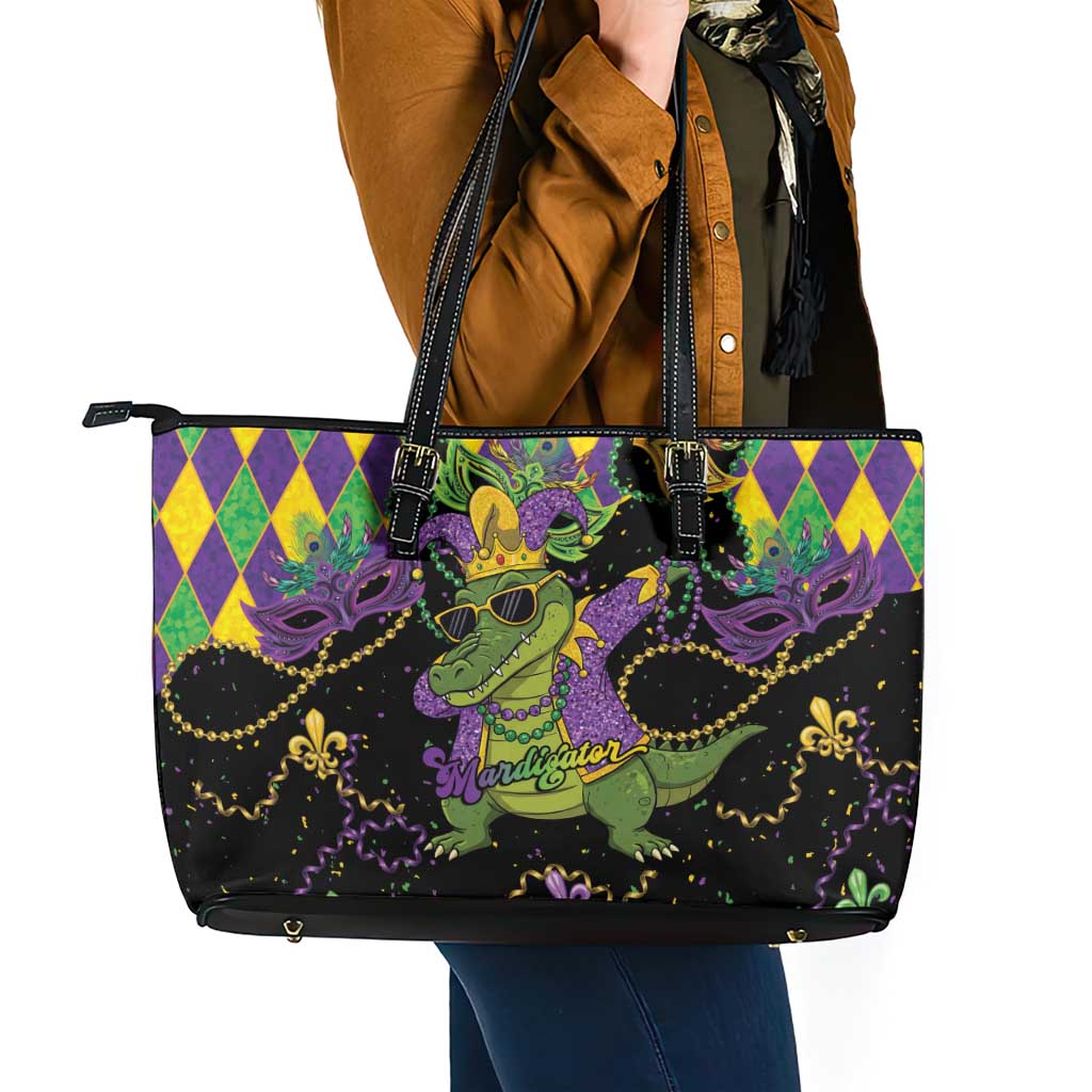 Mardi Gras Alligator Leather Tote Bag Mardigator On Tuesdays We Wear Beads - Wonder Print Shop