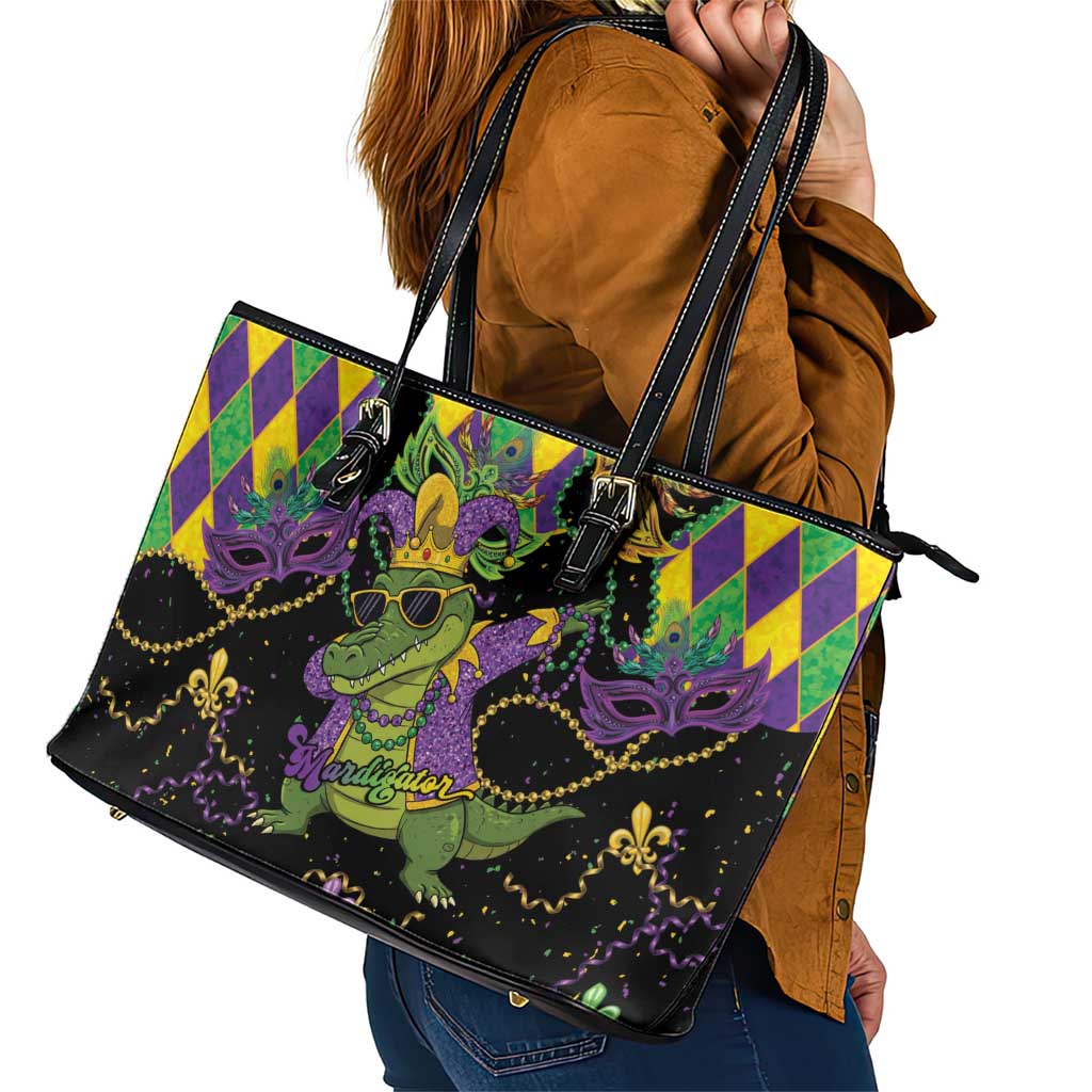 Mardi Gras Alligator Leather Tote Bag Mardigator On Tuesdays We Wear Beads - Wonder Print Shop