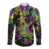 Mardi Gras Alligator Long Sleeve Button Shirt Mardigator On Tuesdays We Wear Beads - Wonder Print Shop
