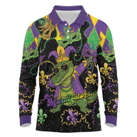 Mardi Gras Alligator Long Sleeve Polo Shirt Mardigator On Tuesdays We Wear Beads - Wonder Print Shop