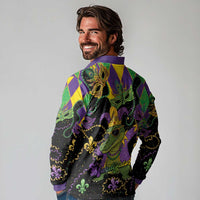 Mardi Gras Alligator Long Sleeve Polo Shirt Mardigator On Tuesdays We Wear Beads - Wonder Print Shop