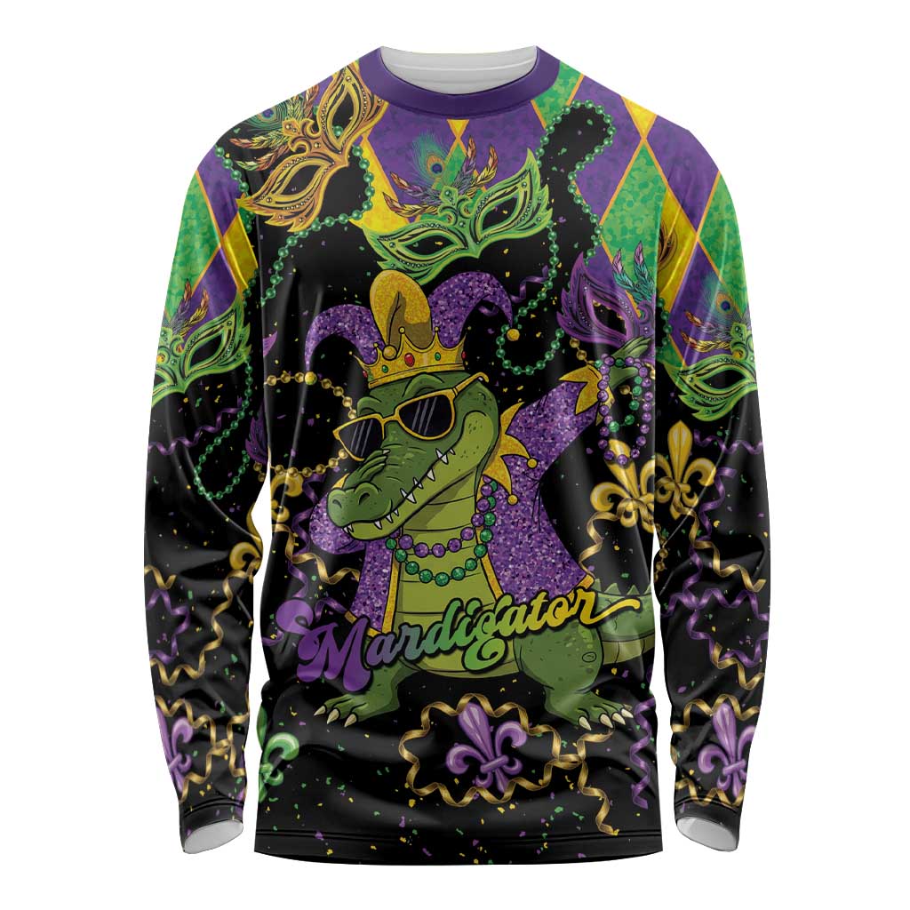Mardi Gras Alligator Long Sleeve Shirt Mardigator On Tuesdays We Wear Beads - Wonder Print Shop