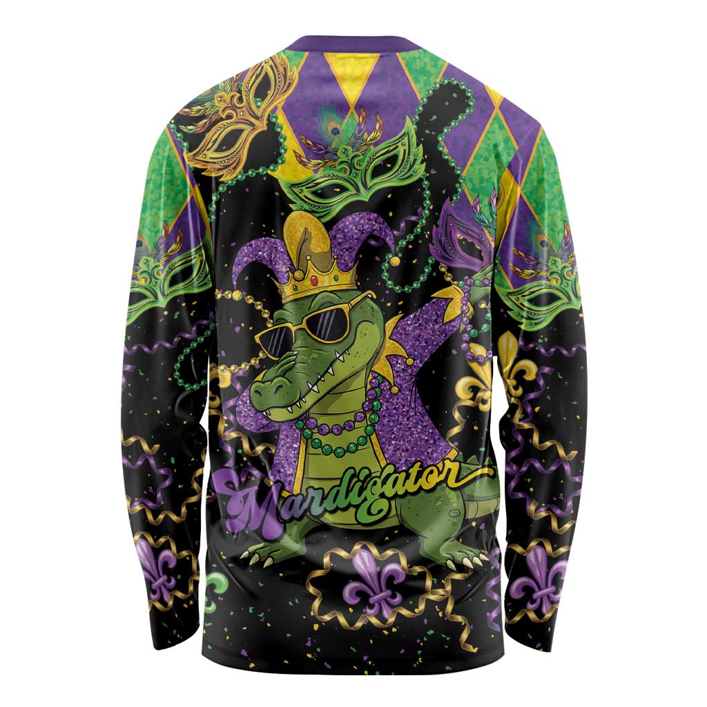 Mardi Gras Alligator Long Sleeve Shirt Mardigator On Tuesdays We Wear Beads - Wonder Print Shop