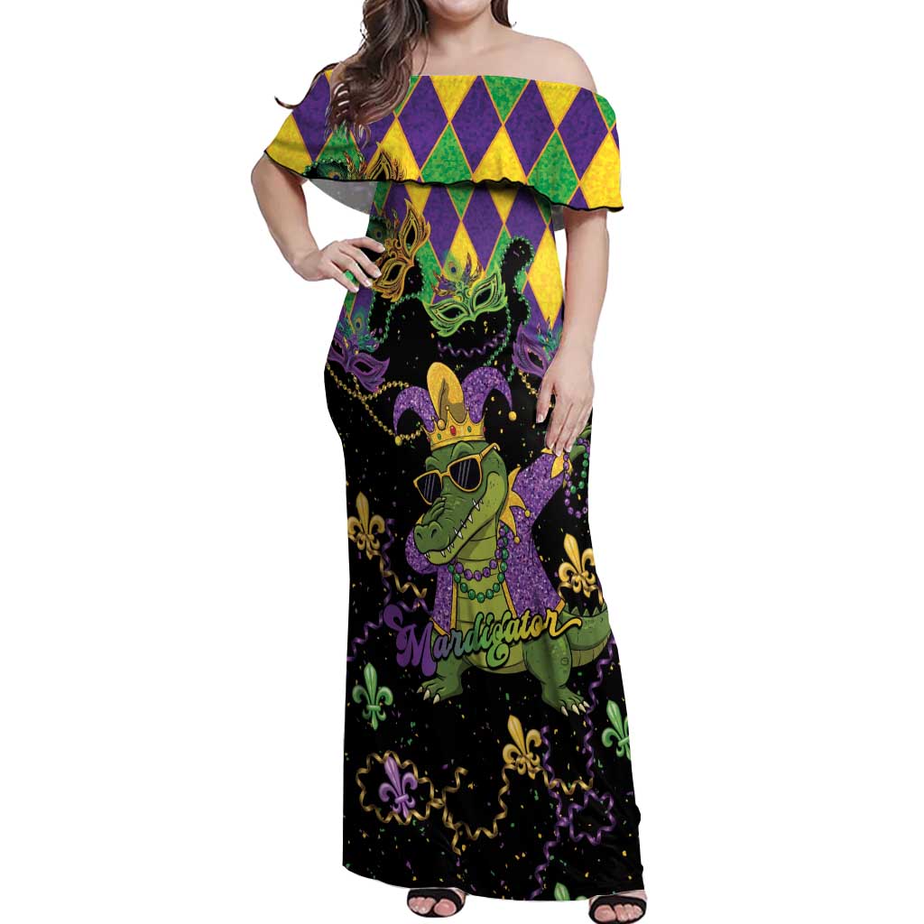 Mardi Gras Alligator Off Shoulder Maxi Dress Mardigator On Tuesdays We Wear Beads - Wonder Print Shop