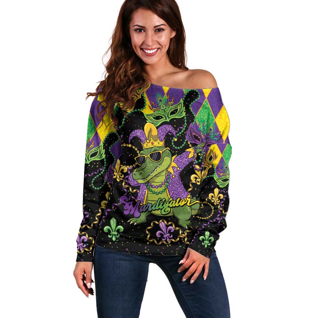 Mardi Gras Alligator Off Shoulder Sweater Mardigator On Tuesdays We Wear Beads - Wonder Print Shop