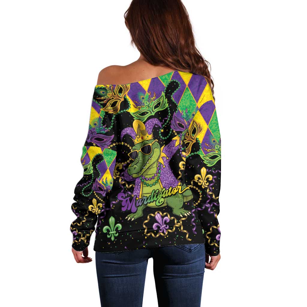 Mardi Gras Alligator Off Shoulder Sweater Mardigator On Tuesdays We Wear Beads - Wonder Print Shop