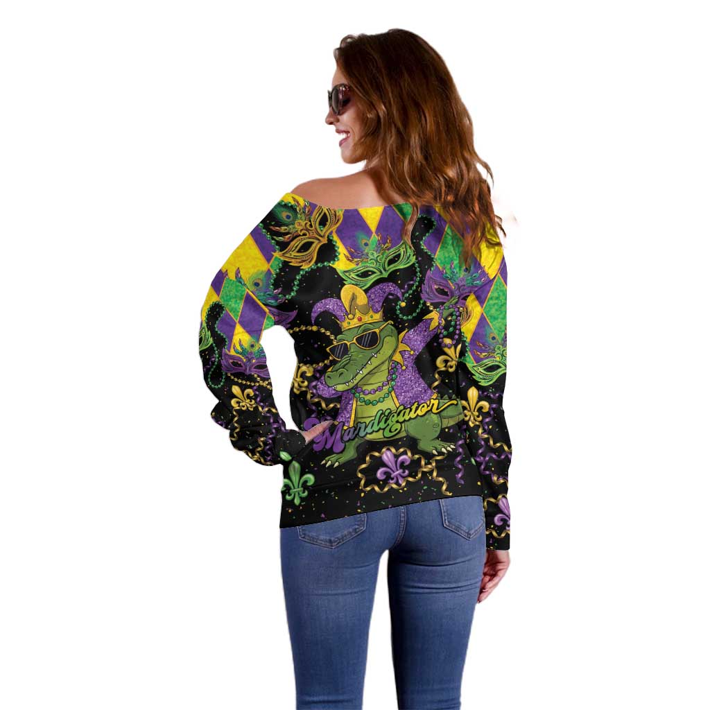 Mardi Gras Alligator Off Shoulder Sweater Mardigator On Tuesdays We Wear Beads - Wonder Print Shop