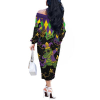 Mardi Gras Alligator Off The Shoulder Long Sleeve Dress Mardigator On Tuesdays We Wear Beads - Wonder Print Shop