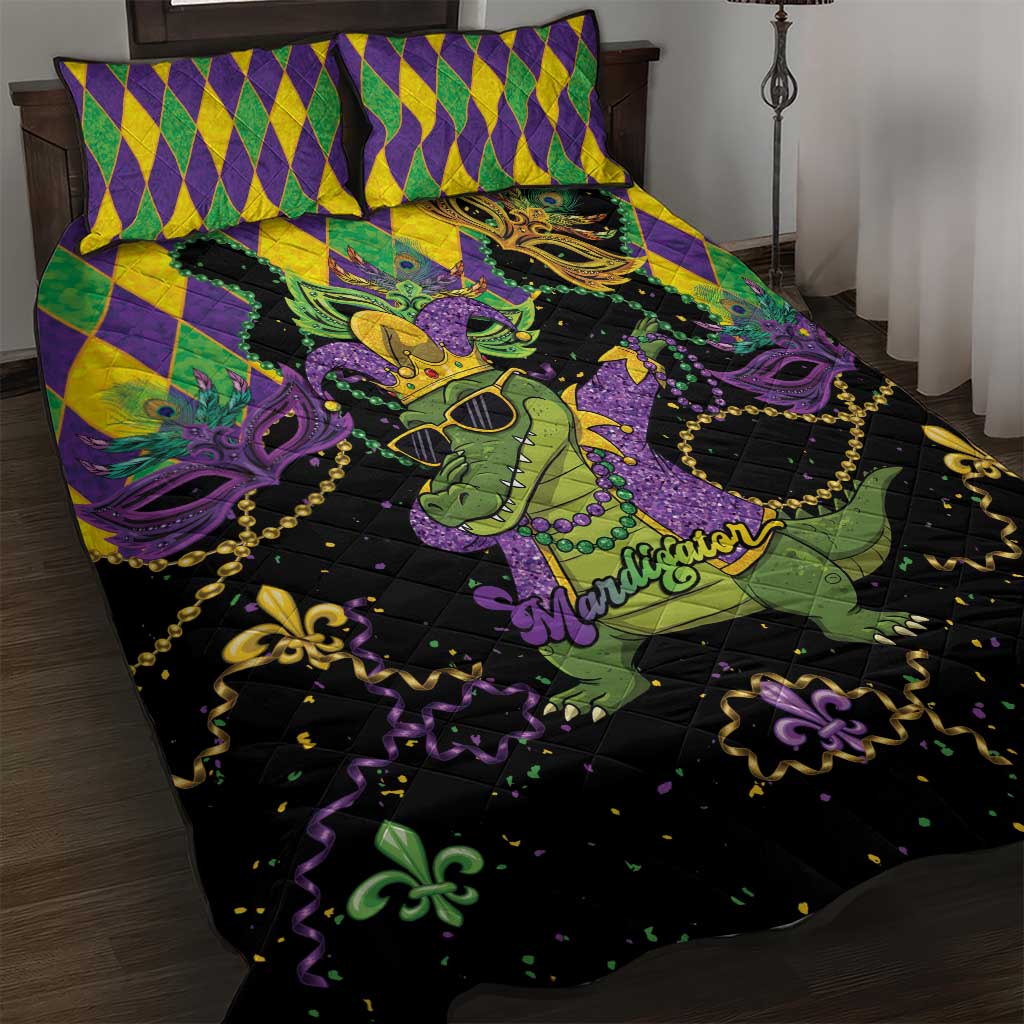 Mardi Gras Alligator Quilt Bed Set Mardigator On Tuesdays We Wear Beads - Wonder Print Shop
