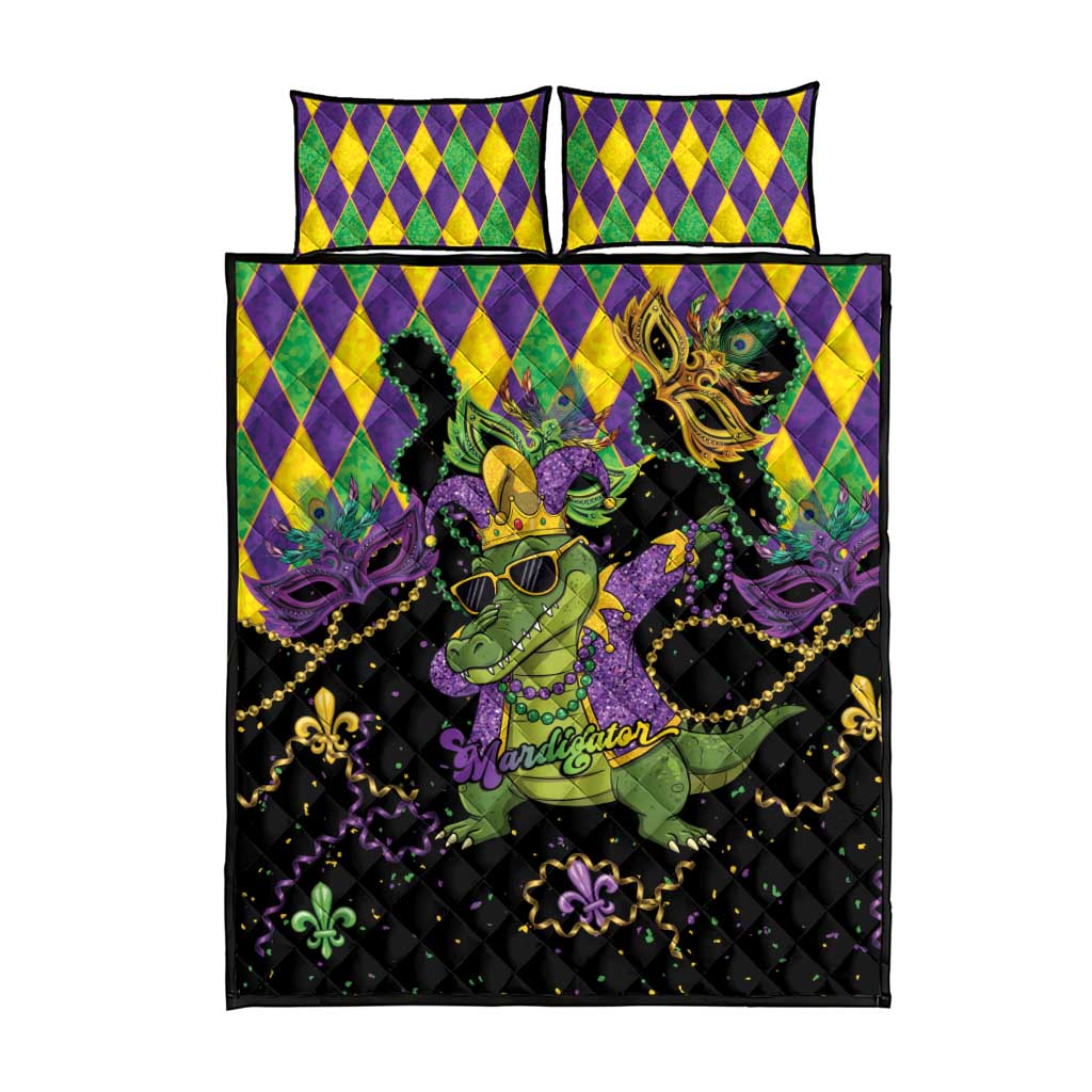 Mardi Gras Alligator Quilt Bed Set Mardigator On Tuesdays We Wear Beads - Wonder Print Shop