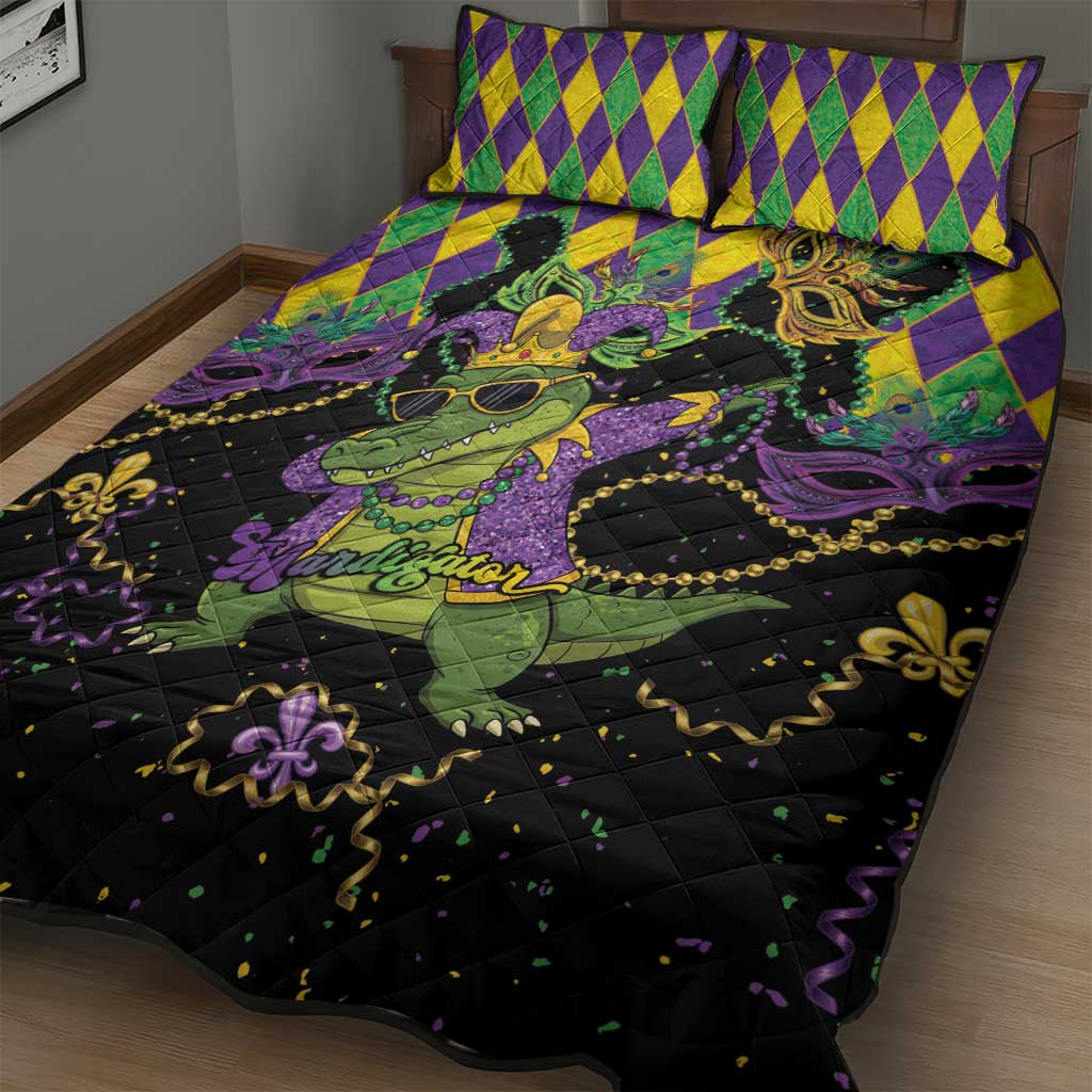 Mardi Gras Alligator Quilt Bed Set Mardigator On Tuesdays We Wear Beads - Wonder Print Shop